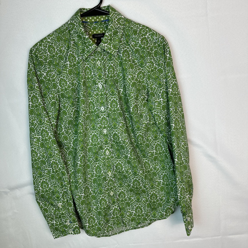Talbots Paisley Blouse Women's XS Button Up Long Sleeves Green